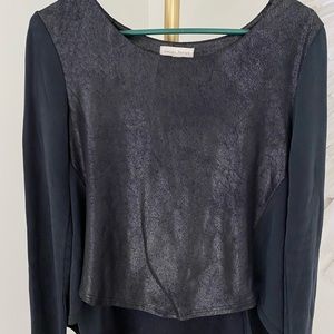 Black shiny long sleeve blouse